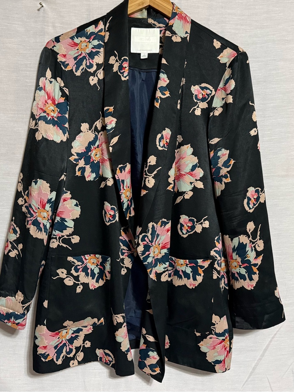 Anthropologie ETT TWA Floral Satin Blazer Jacket Small